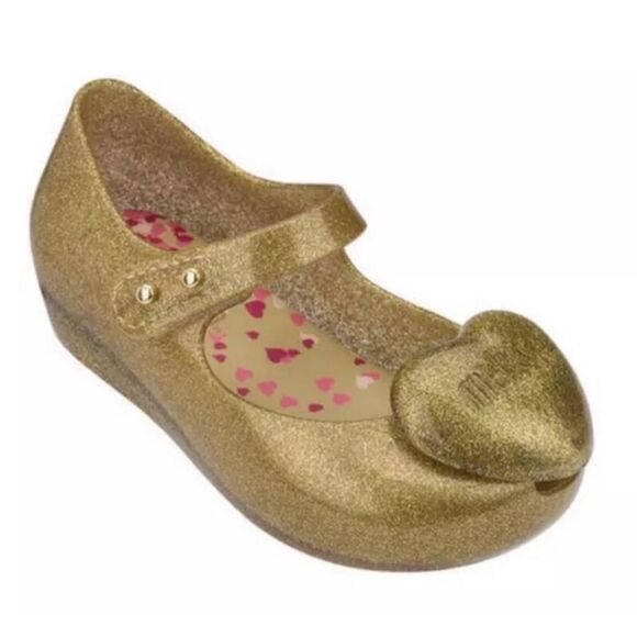 Mini Melissa Ultra Heart Me Sparkle Gold Glitter Sparkle Ballet Jelly S… - Picture 1 of 11